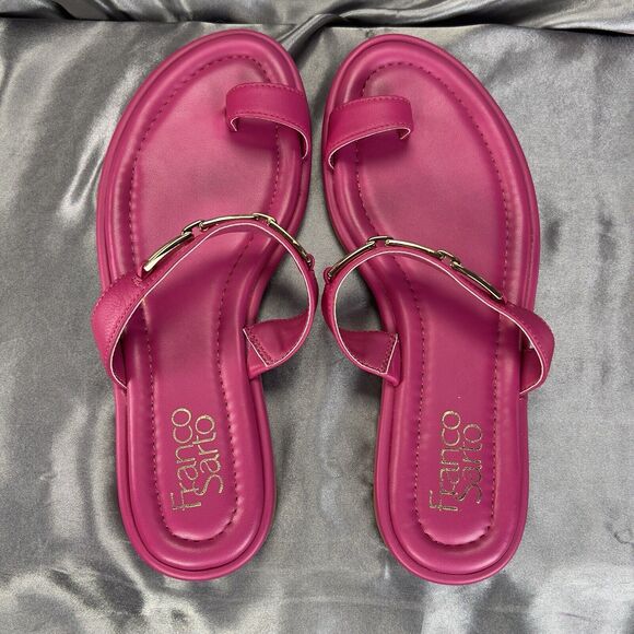 Franco Sarto Womens Jade Magenta Hot Pink Gold Flat Pool Slides‎ Shoes Size 7M - Picture 14 of 14